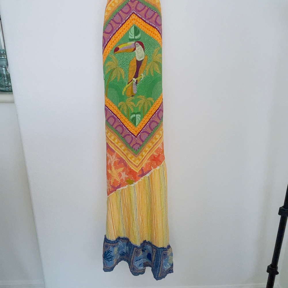FARM RIO Toucan Patchwork Maxi Dress 100% Viscose Tropical Sunset Sundress - Picture 2 of 13